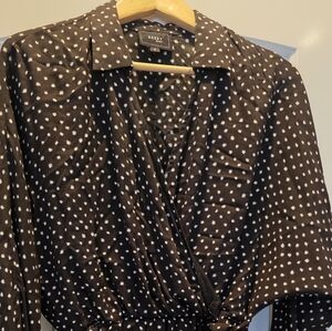 Faux Wrap Blouse in Black with White Polka Dots